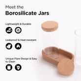 Kuber Industries Borosilicate Jars with Cork Lids & Cork Tray for Kitchen| 700ml | Airtight Glass Containers with lid | Kitchen Organization Items & Storage | Multipurpose | Transparent | Pack of 2